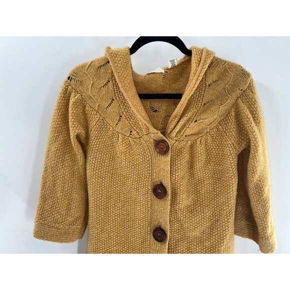 Women's Sleeping On Snow Yellow Wool Blend Hooded Cardigan Sweater Size S - Picture 2 of 8